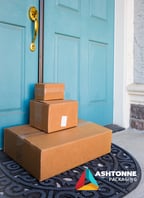 Boxes at front door using eCommerce packaging solutions and innovative packaging